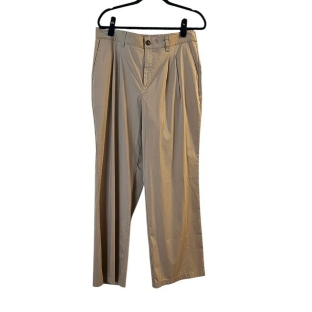 NWT LANDS’ END Desert Tan Half Elastic Pleated Light Poplin Wide Leg Pants, 12